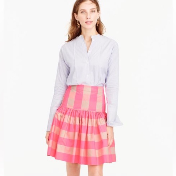 J Crew neon pink buffalo check ruffle skirt size 0 - Picture 2 of 8